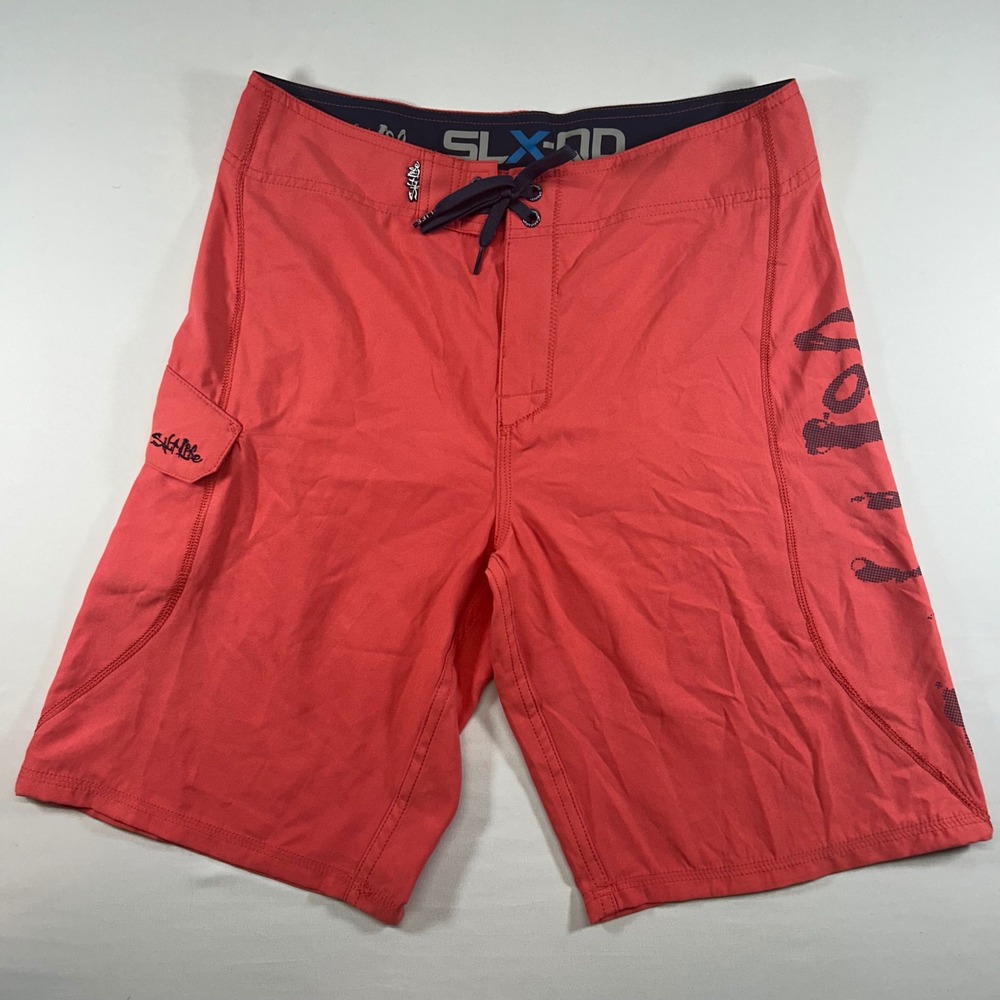 Salt Life SLX-QD Board Shorts Mens 32 Coral Red Quick Dry Fishing Swim Trunks